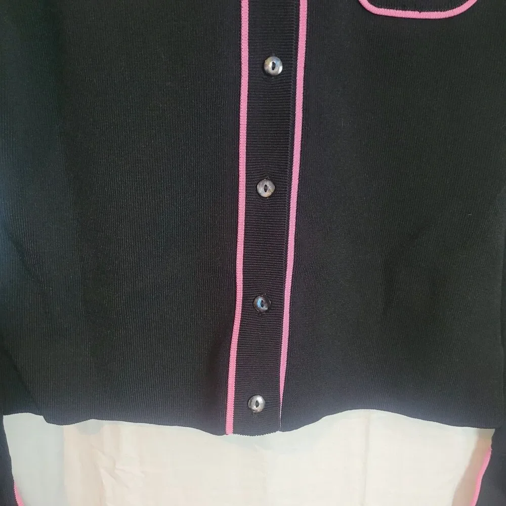 BCBG MaxAzria Y2K Button Up Preppy Cardigan Women Small Black Pink Dark Academia